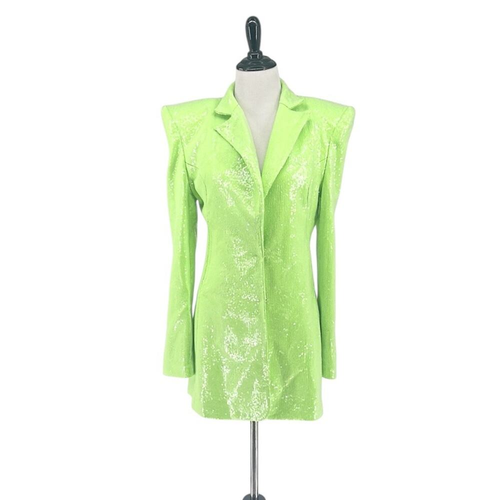 Bronx and Banco Zizi Sequin Embellished Blazer Mini Dress Neon Green Size XS 2 - Picture 7 of 16